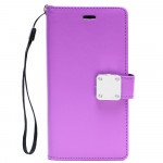 Wholesale iPhone X (Ten) Multi Pockets Folio Flip Leather Wallet Case with Strap (Purple)